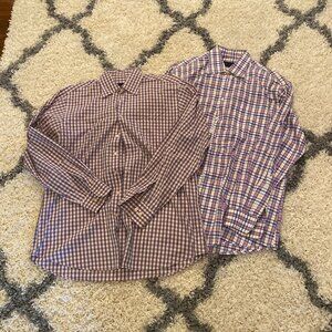 2 Scott Barber Checkered Button Up Long Sleeve Shirts Size Large